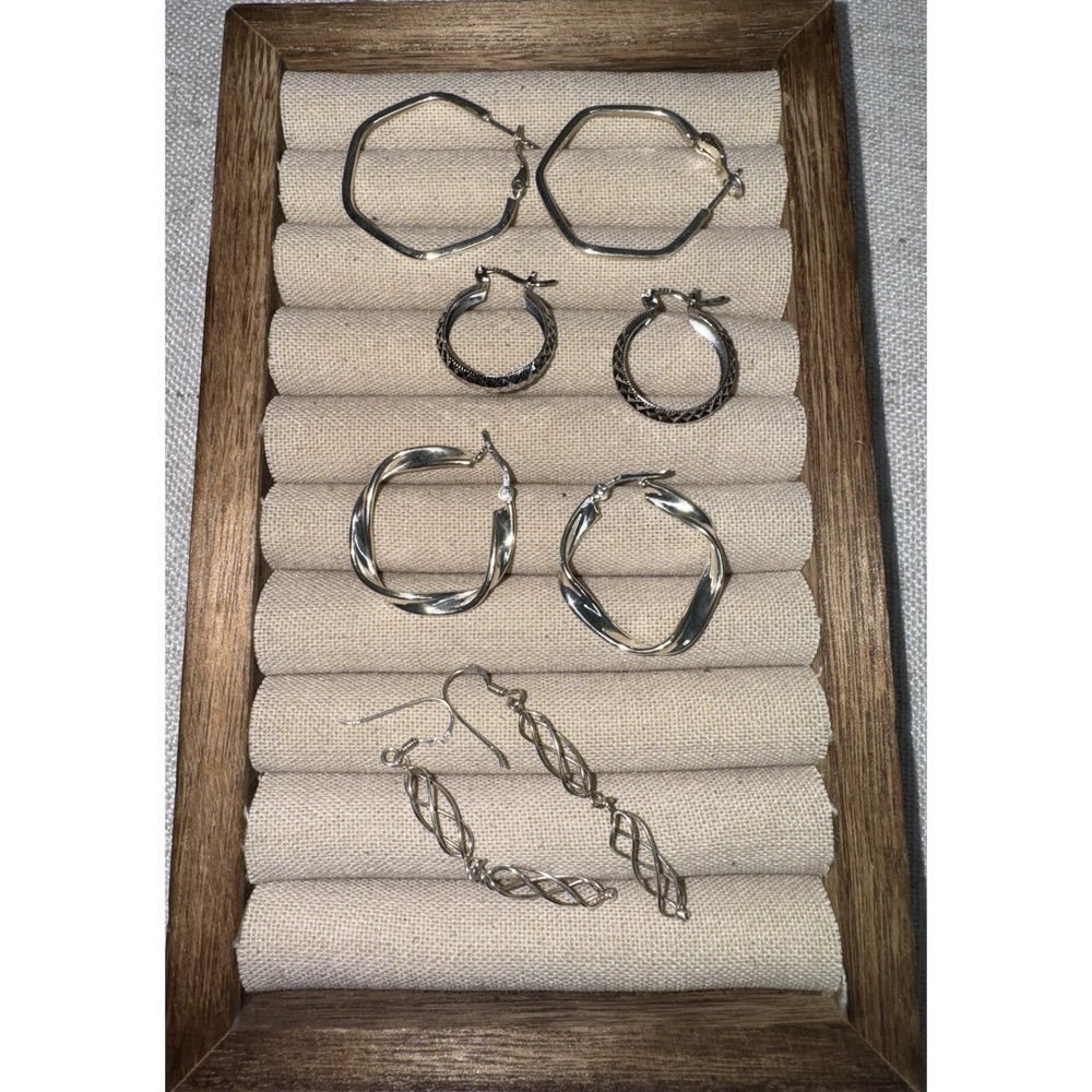 Sterling Silver 925 Hoop Dangle Earring LOT of 4 Pairs